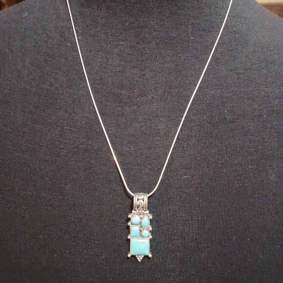 Sterling Silver Turquoise Style Pendant Necklace 23” Snake Chain 925 Italy - Picture 13 of 16